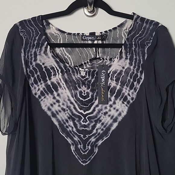 NWT Gypsy 05 Silk Cover Up XS Swim Beach Tunic Sheer Boho Sexy Black Tye Dye - Picture 2 of 7